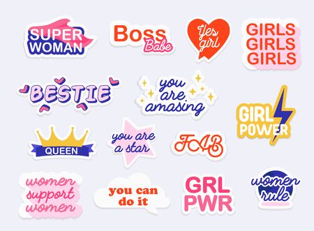 Collection of stickers with woman slogans. Feminism. Girl power.のイラスト素材