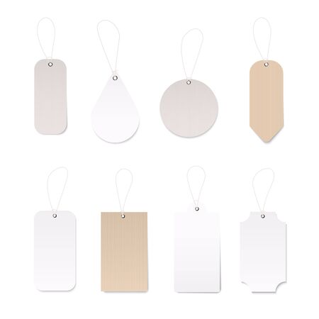 Set of blank gift box tags or sale shopping labels. Vintage blank craft organic white and brown price label tag vecor design template.のイラスト素材