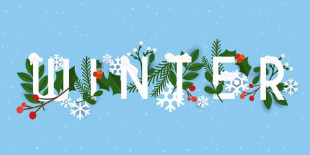 Winter. Leafs and snowflakes on the background. Flat design modern vector illustration concept.のイラスト素材