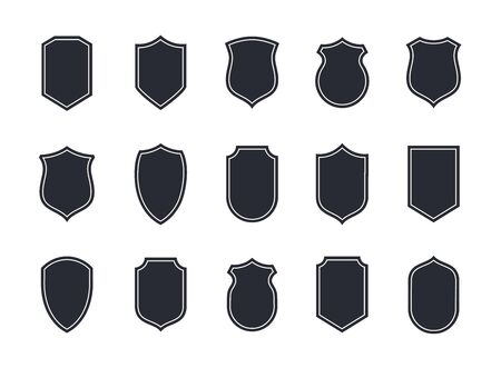 Shield blank emblems. Heraldic shields, security black labels. Knight award, medieval royal vintage badges isolated vector. のイラスト素材