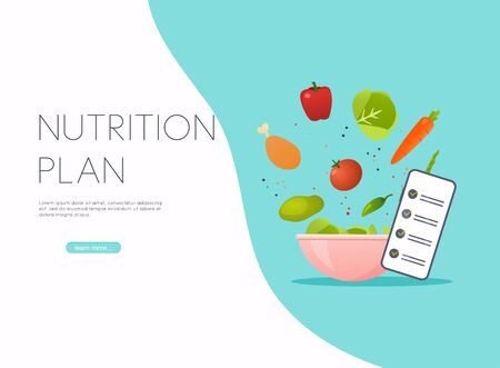 Healthy food and dieting concept. Plan your meal infographic with dish and cutlery. Flat design style modern vector illustration concept.のイラスト素材