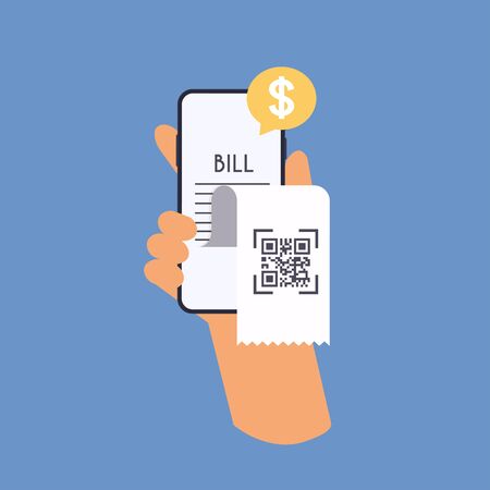 Smartphone receipt bill. Shopping cash bill slip, buying tax transaction service flat vector illustration.のイラスト素材