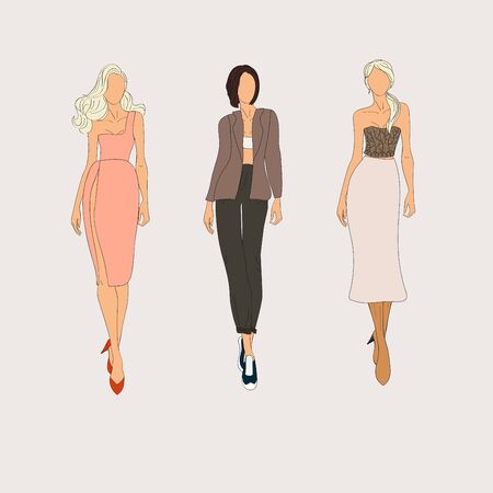 Hand drawn fashion models. Vector illustration concept.のイラスト素材
