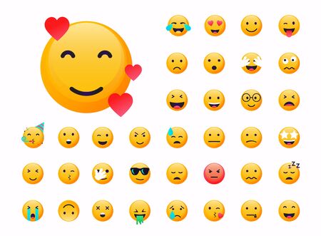Set of Emoticons. Emoji flat design, avatar. Vector illustration isolated on white background.のイラスト素材