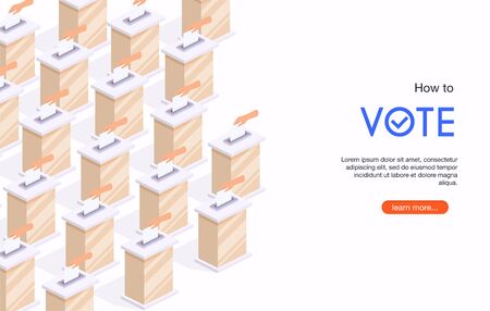 Isometric hand put voting paper in the ballot box. Election Day.のイラスト素材