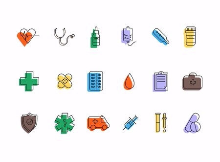 Health, bold line icons.のイラスト素材