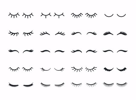 Vector  eyelashes. Mascara face makeup. Woman beauty Closed eyes. Different types of eyelash extensions.のイラスト素材
