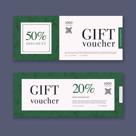 Voucher template with color gift box, certificate. Background design coupon, invitation, currency. Vector illustration.のイラスト素材