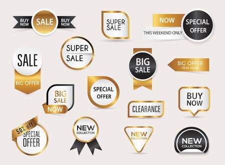 Collection of golden premium promo seals/stickers. isolated vector illustration.のイラスト素材