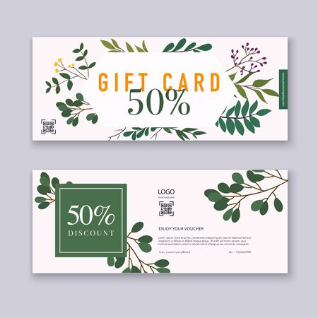 Voucher template with color gift box, certificate. Background design coupon, invitation, currency. Vector illustration.のイラスト素材