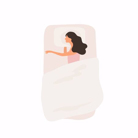 Woman sleeping at night in her bed. Good healthy sleep concept. Sweet dreams.のイラスト素材