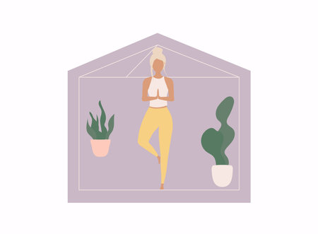 Women doing yoga activity at home.のイラスト素材