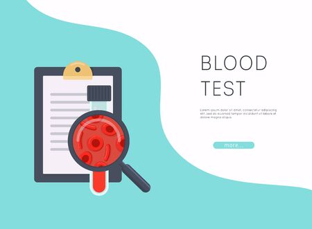 Blood test concept. Medical test-tubes with blood samples for screening of virus, flu or bacterial infections and syringe close up.のイラスト素材