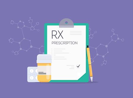 RX medical prescription drug vector illustration. Doctors and pills. Vector rx prescription illustration.のイラスト素材