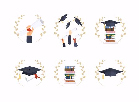 Set of graduation object. Graduation cap. Books. Education. Flat design modern vector illustration concept.のイラスト素材