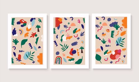 Banner with hand drawn various colorful shapes and doodle objects.のイラスト素材