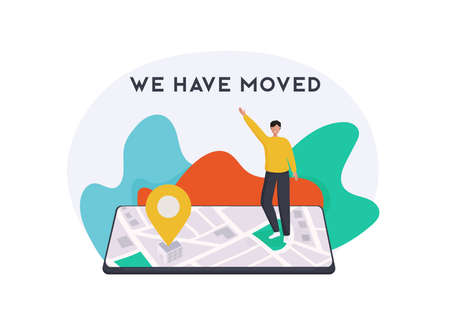 We have moved concept. People announce change adress can use for, landing page, template, ui, web, mobile app, poster, banner, flyer.のイラスト素材