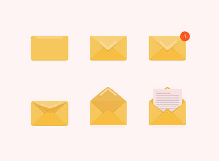 Set of opened and closed envelope with note paper card. Mail icon. Vector illustration.のイラスト素材