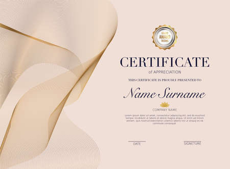Certificate template with golden decoration element. Design diploma graduation, award. Vector illustration.のイラスト素材