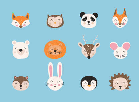 Cartoon cute animals. Hand drawn characters. Vector illustration.のイラスト素材