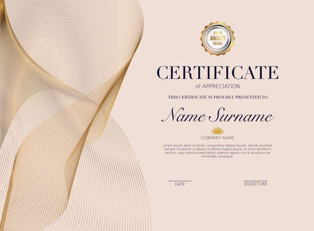 Certificate template with golden decoration element. Design diploma graduation, award. Vector illustration.のイラスト素材