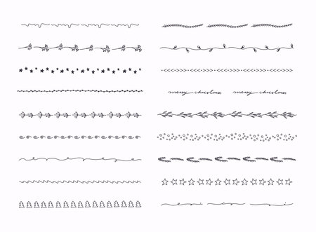Big set of hand drawn line borders, scribble strokes and design elements isolated on white.のイラスト素材