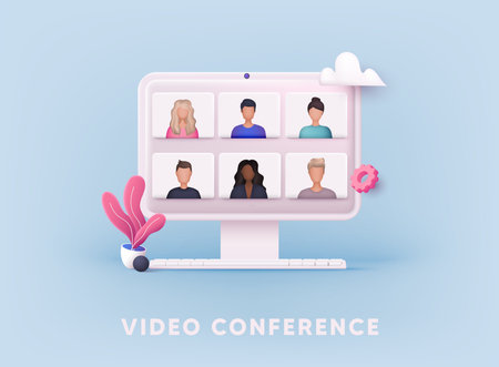 3D Web Vector Illustrations. Teleconference web video conference.のイラスト素材