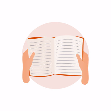 Female hands with book. Knowledge, education flat concept.のイラスト素材