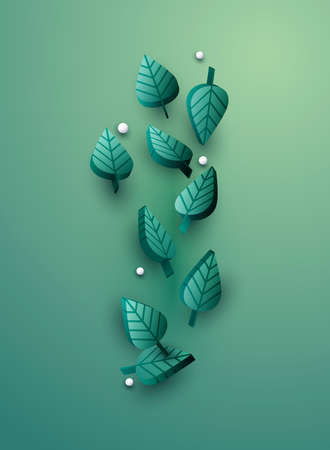 Illustration of green leafs in 3d style. Vector Illustrations.のイラスト素材