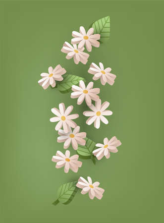 Daisy Flowers in 3d. For greeting cards and invitations of wedding, birthday, mother's day and other seasonal holiday.のイラスト素材