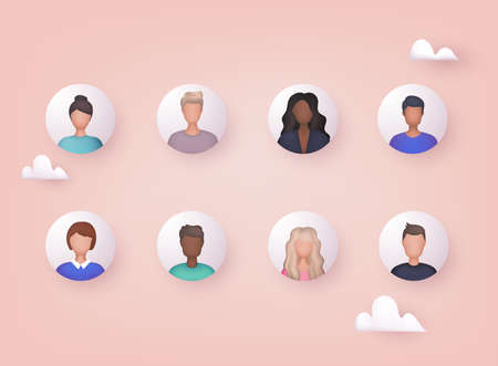 Avatar profile picture icon set including male and female. Cute cartoon modern simple design. 3D Web Vector Illustrations.のイラスト素材
