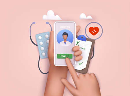 Online doctor consultation. Person videochatting with doctor on mobile phone.のイラスト素材