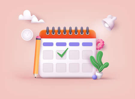 Calendar icon with check sign. 3D Web Vector Illustrations.のイラスト素材