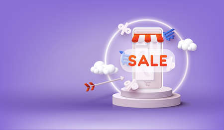 Online shopping concept. 3D Web Vector Illustrations. Discount banner design with 3d rendering.のイラスト素材