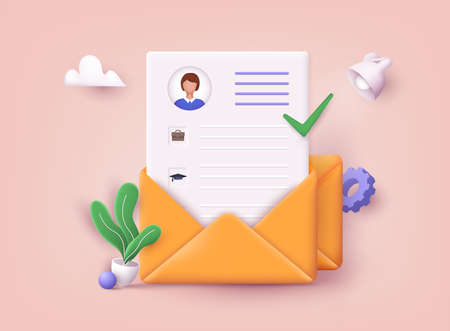 Resume. Human resource management and hiring concept. Job interview, recruitment agency. 3D Vector Illustrations.のイラスト素材