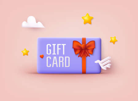 Gift card and promotion strategy, gift voucher, discount coupon and gift certificate concept. 3D Web Vector Illustrations.のイラスト素材