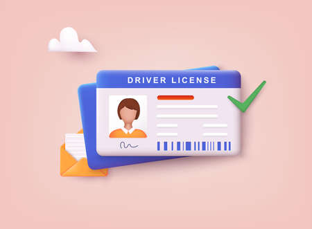 Driver license with photo. Identification or ID card template. 3D Web Vector Illustrations.のイラスト素材