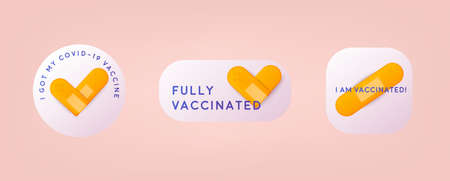 Set of vaccination badge with quote. Vaccinated against virusのイラスト素材