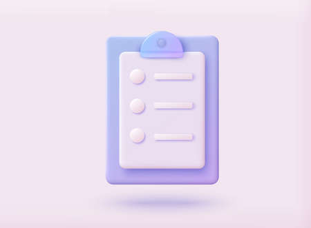 Checklist on a clipboard paper. Successful completion of business tasks. 3D Web Vector Illustrations.のイラスト素材