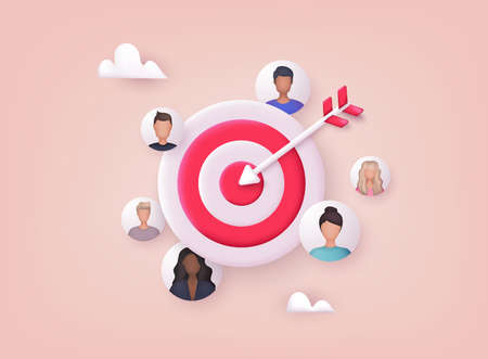 Target customer concept. Customer attraction campaign, accurate promo, advertising. 3D Web Vector Illustrations.のイラスト素材