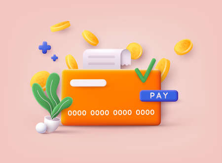Credit card Icon. Payment of utility, bank, restaurant and other bill. 3D Web Vector Illustrations.のイラスト素材