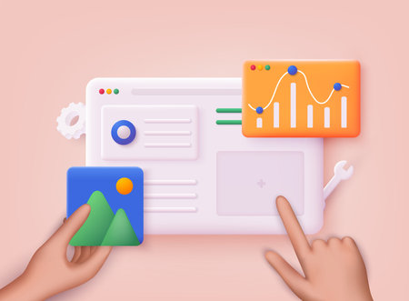 Concept of Seo Optimization for website and mobile website. Landing page template. 3D Vector Illustrations.のイラスト素材