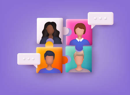 business concept. Team work concept. People connecting like puzzle elements. 3D Web Vector...