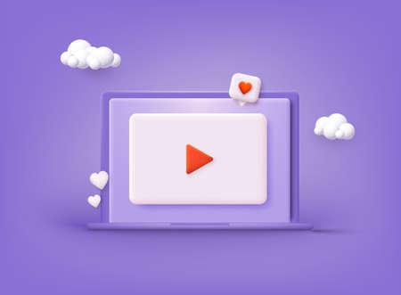 Video player template for web or mobile apps. 3D Web Vector Illustrations.のイラスト素材