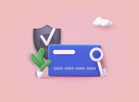 credit card icon. Save data. Payment of utility, bank, restaurant and other bills. 3D Web Vector Illustrations.のイラスト素材