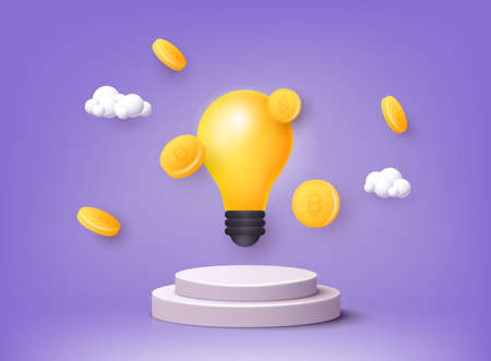 Light bulb icon. Solution and business idea. 3D Web Vector Illustrations.のイラスト素材