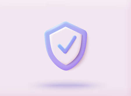Shield protection icon with check. 3D Web Vector Illustrations.のイラスト素材