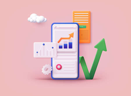 Pay by credit card via electronic wallet wirelessly on phone. Payment of utility, bank, restaurant and other bills. 3D Vector Illustrations.のイラスト素材