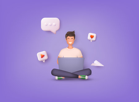 social media marketing. Influencer marketing, social media or network promotion, SMM banner, landing page, flyer. 3D Web Vector Illustrations.のイラスト素材