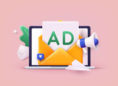 effective advertising campaign. Promotion of goods and services using mailing. Open envelope with...